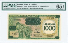 GREECE: 1000 Drachmas on 100 Drachmas (1939) in green and yellow with two young girls carrying a sheaf of wheat and an amphora at left. S/N: "A-192 88...