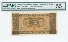 GREECE: Final proof of face and back of 100 Drachmas (10.7.1941) in brown on orange and blue unpt with Byzantines decorations of bird friezes at left ...