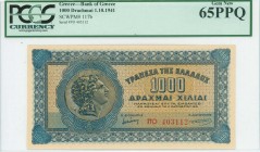 GREECE: 1000 Drachmas (1.10.1941) in blue on orange unpt with Alexander the Great at left. Prefix S/N: "ΠΟ 403112". Title of back on white background....