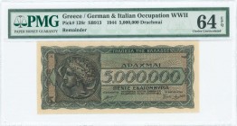 GREECE: Final proof of face and back of 5 million Drachmas (20.7.1944) in black and dark blue on pale orange unpt with ancient coin from Syracuses wit...
