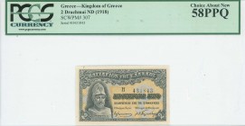 GREECE: 2 Drachmas (ND 1918) in grey on yellow unpt with Pericles at left. S/N: "H 431843". Printed by Aspiotis. Inside holder by PCGS "Choice About N...