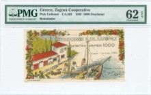 GREECE: Remainder of 1000 Drachmas (1.7.1945) Zagoras payment order in multicolor. Uniface. Without S/N. Printed in Volos. Inside holder by PMG "Uncir...