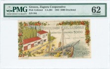 GREECE: 5000 Drachmas (1.7.1945) Zagoras payment order in multicolor. Uniface. Never issued. Large printed S/N: "384". Variety: Missing "ΛΙΘ" in front...