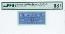 GREECE: 1 Reichspfennig (ND 1942) in dark blue with eagle with small swastika in unpt at center. Wermacht notes of German armed forces. Uniface. Print...