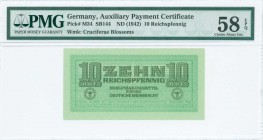 GREECE: 10 Reichspfennig (ND 1942) in light green with eagle with small swastika in unpt at center. Wermacht notes of German armed forces. Uniface. Pr...