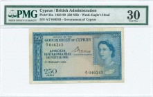 GREECE: 250 Mils (1.2.1956) in blue on multicolor unpt with portrait of Queen Elizabeth II at right. S/N: "A/7 046243". Inside holder by PMG "Very Fin...
