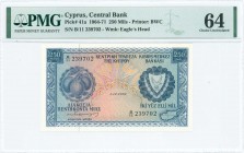 GREECE: 250 Mils (1.12.1964) in blue on multicolor unpt with fruit at left, arms at right, map at lower right. S/N: "B/11 239702". WMK: Eagles Head. P...
