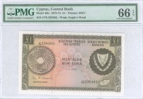 GREECE: 1 Pound (1.7.1975) in brown on multicolor unpt with Coat of Arms at right and map at lower right. S/N: "J/78 238385". WMK: Eagles head. Printe...