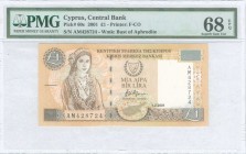 GREECE: 1 Pound (1.2.2001) in brown on light tan and multicolor unpt with Cypriot girl at left. S/N: "AM428724". WMK: Bust of Aphrodite. Printed by F-...