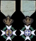 GREECE: Order of the Redeemer - ΤΑΓΜΑ ΣΩΤΗΡΟΣ. Knights gold cross (4th class). With full original ribbon. Extremely Fine.