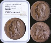 GREECE: Bronze commemorative medal {1823 (1836)} from the collection of medals that were engraved by Konrad Lange. Obv: Markos Mpotsaris. Rev: Scene f...