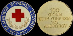 GREECE: Bronze enameled medal (1977) commemorating the 100 years of Red Cross in Greece (1877-1977). Medal alignment. Diameter: 50mm. Weight: 63gr. Ex...