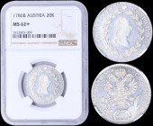 AUSTRIA: 20 Kreuzer (1786 B) in silver (0,583) with bust of Joseph II facing right. Crowned imperial double-head eagle, shield on breast and value bel...
