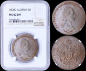 AUSTRIA: 6 Kreuzer (1800 C) in copper with laureatte head of Franz II facing right. Crowned imperial double-headed eagle with value on breast on rever...