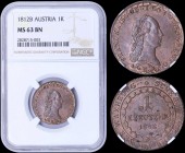 AUSTRIA: 1 Kreuzer (1812 B) in copper with head of Franz II facing right. Denomination and date within decorative circle. Inside slab by NGC "MS 63 BN...
