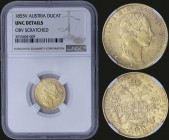 AUSTRIA: Ducat (1855 V) in gold (0,986) with laureate head of Franz Joseph I facing right. Crowned imperial double-head eagle on reverse. Inside slab ...