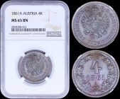 AUSTRIA: 4 Kreuzer (1861 A) in copper with crowned imperial double-head eagle. Denomination and date within wreath on reverse. Inside slab by NGC "MS ...