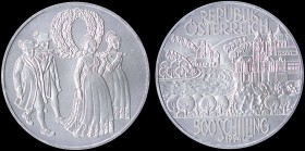 AUSTRIA: 500 Schilling (1994) in silver (0,900) with a river region of Austria. Folk parade on reverse. (KM 3024). Uncirculated.