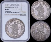 AUSTRIAN STATES / SALZBURG: 1 Thaler (1698/7) in silver with Madonna and child above Cardinals hat and shield. St Rupert above shield in frame and dat...