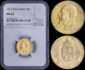 BULGARIA: 20 Leva (1912) in gold (0,900) commemorating the Declaration of Indepedence with head of Ferdinand I facing left. Crowned Arms divides denom...