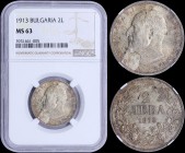 BULGARIA: 2 Leva (1913) in silver (0,835) with head of Ferdinand I facing left. Denomination above date within wreath on reverse. Inside slab by NGC "...