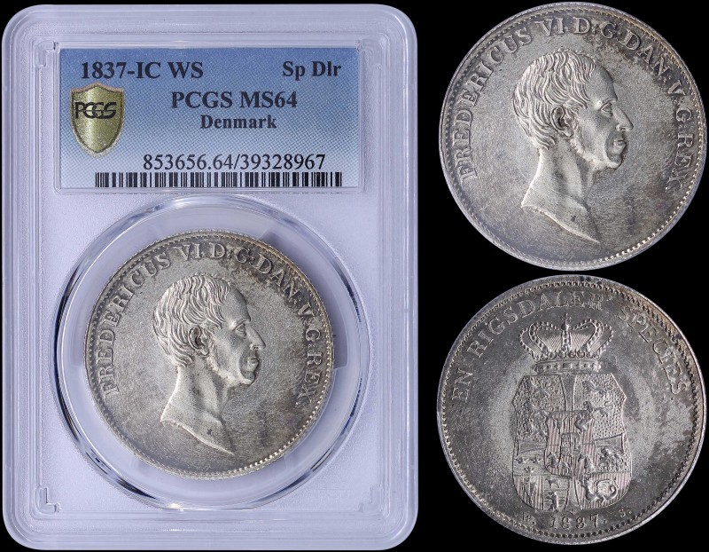 DENMARK: 1 Speciedaler (1837 IC WS) in silver (0,875) with head of Frederik VI f...