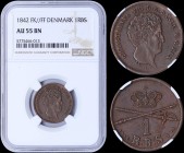 DENMARK: 1 Rigsbankskilling (1842 FK//FF) in copper with head of Christian VIII facing right. Crown above crossed sword and sceptre, value below on re...