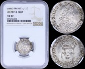 FRANCE: 1/12 Ecu (1660 D) in silver (0,917) with laureate young bust of Louis XIV facing right. Crowned shield of France. Mint: Lyon. Inside slab by N...