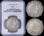 FRANCE: 5 Francs (1834 A) in silver (0,900) with laureatte head of Philippe I facing right. Denomination above date within wreath and mint marks at ed...