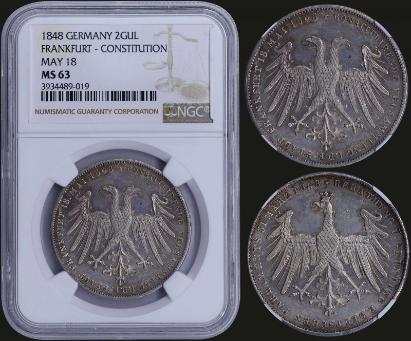 GERMAN STATES / FRANKFURT: 2 Gulden (1848) in silver (0,900) commemorating the C...