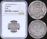 GERMAN STATES / HAMBURG: 4 Schilling (1702 IR) in silver with value between two branches, city Arms in small shield below and date in legend. Crowned ...