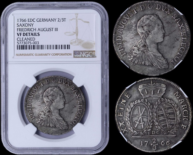 GERMAN STATES / SAXONY: 2/3 Thaler (1766 EDC) in silver (0,833) with bust of Fri...