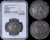GERMAN STATES / SAXONY: 2/3 Thaler (1766 EDC) in silver (0,833) with bust of Friedrich August III facing right. Crown above two shields, value divides...