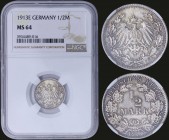 GERMANY: 1/2 Mark (1913 E) in silver (0,900) with denomination within wreath. Crowned imperial eagle with shield on breast within wreath on reverse. I...