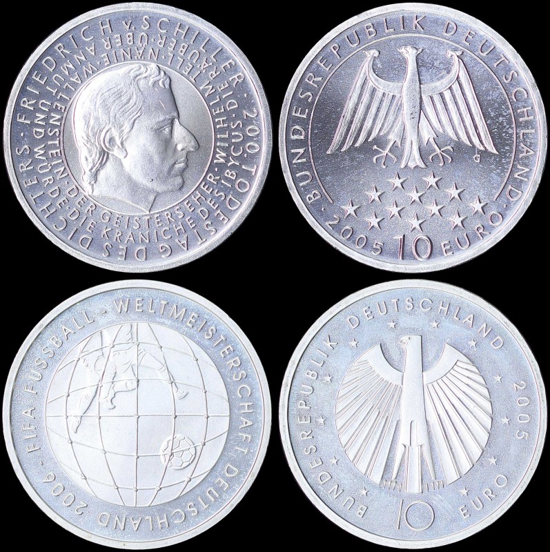 GERMANY: Set of 2 Euro (2005) commemorating Friedrich von Schiller & 2 Euro (200...