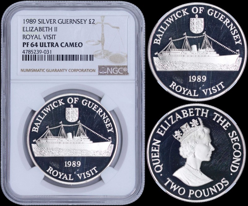 GUERNSEY: 2 Pounds (1989) in silver (0,925) commemorating the royal visit with c...