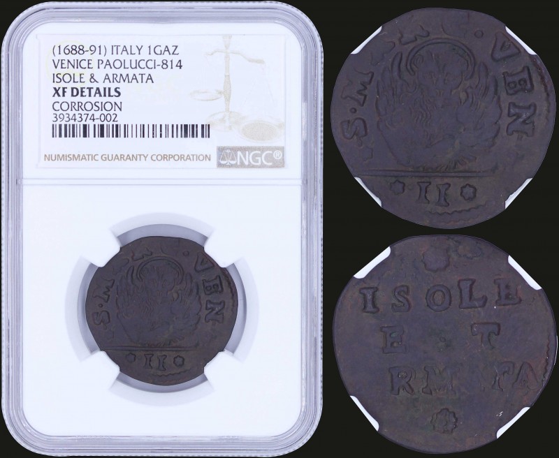 ITALIAN STATES / VENICE: 1 Gazzetta (1688-91) in copper with lion of St Marcos. ...