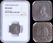 STRAITS SETTLEMENTS: 1 Cent (1920) in bronze with crowned bust of King George V facing left. Value within beaded circle on reverse. Inside slab by NGC...