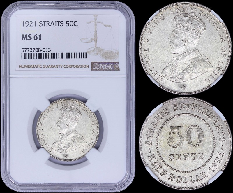 STRAITS SETTLEMENTS: 50 Cents (1921) in silver (0,500) with bust of King George ...