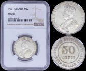 STRAITS SETTLEMENTS: 50 Cents (1921) in silver (0,500) with bust of King George V facing left. Value within beaded circle on reverse. Inside slab by N...