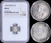 STRAITS SETTLEMENTS: 5 Cents (1926) in silver (0,600) with bust of King George V facing left. Value within beaded circle on reverse. Inside slab by NG...