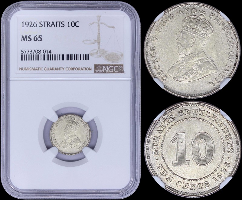 STRAITS SETTLEMENTS: 10 Cents (1926) in silver (0,600) with bust of King George ...