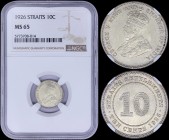 STRAITS SETTLEMENTS: 10 Cents (1926) in silver (0,600) with bust of King George V facing left. Value within beaded circle on reverse. Inside slab by N...