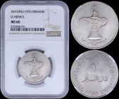 UNITED ARAB EMIRATES: 1 Dirham [AH1393 (1973)] in copper-nickel with jug above dates. Value on reverse. Inside slab by NGC "MS 66". (KM 6.1).