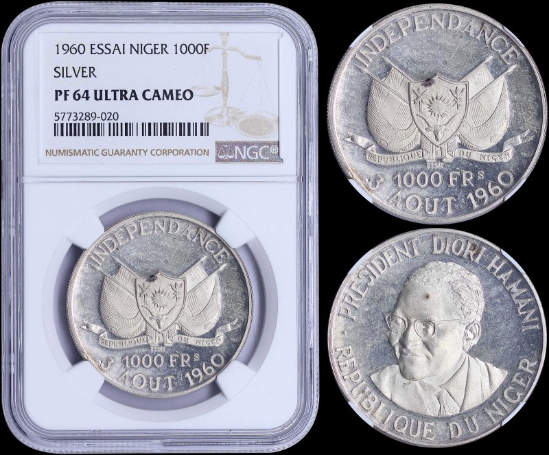 NIGER: 1000 Francs (1960 ESSAI) in silver (0,900) commemorating the Indepedence ...