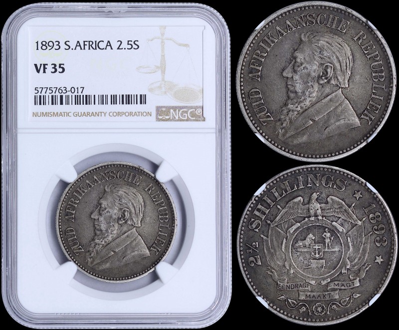 SOUTH AFRICA: 2-1/2 Shillings (1893) in silver (0,925) with bust of Kruger facin...