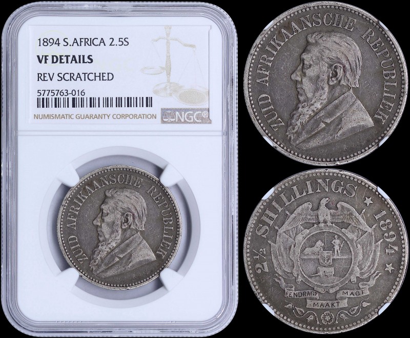 SOUTH AFRICA: 2-1/2 Shillings (1894) in silver (0,925) with bust of Kruger facin...