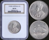 AUSTRALIA: 2 Shillings (=1 Florin) (1918 M) in silver (0,925) with crowned bust of George V facing left. Coat of Arms on reverse. Inside slab by NGC "...