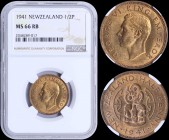 NEW ZEALAND: 1/2 Penny (1941) in bronze with head of King George VI facing left. Hei Tiki on reverse. Inside slab by NGC "MS 66 RB". Top grade in both...