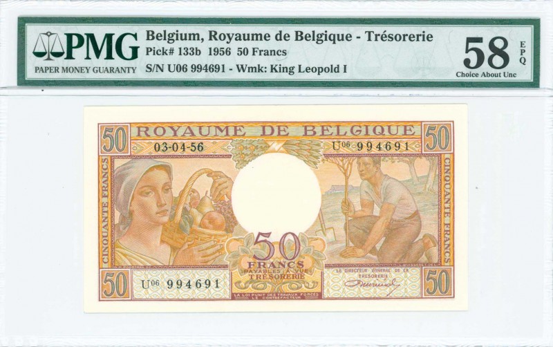 BELGIUM: 50 Francs (3.4.1956) in yellow, green, violet and multicolor with farm ...